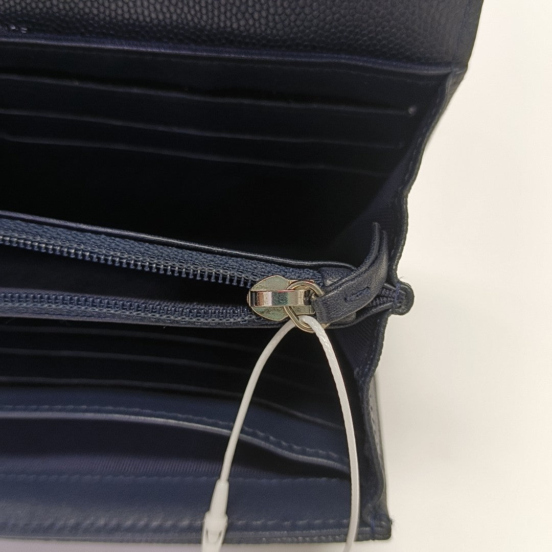 Quilted Grained Calfskin Wallet Blue