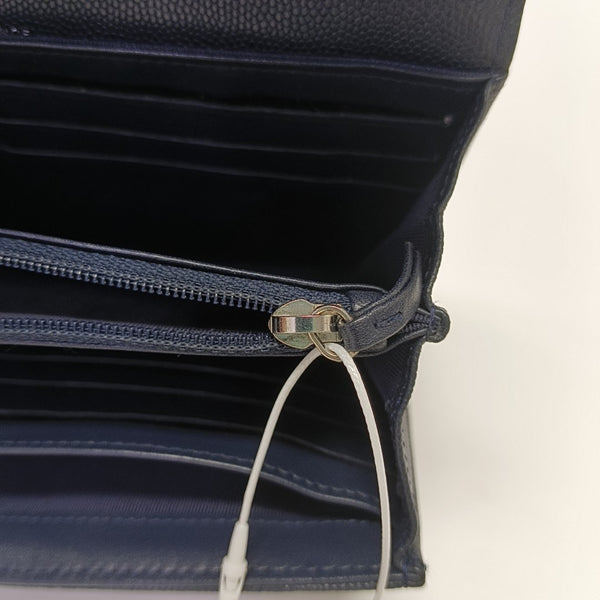 Quilted Grained Calfskin Wallet Blue