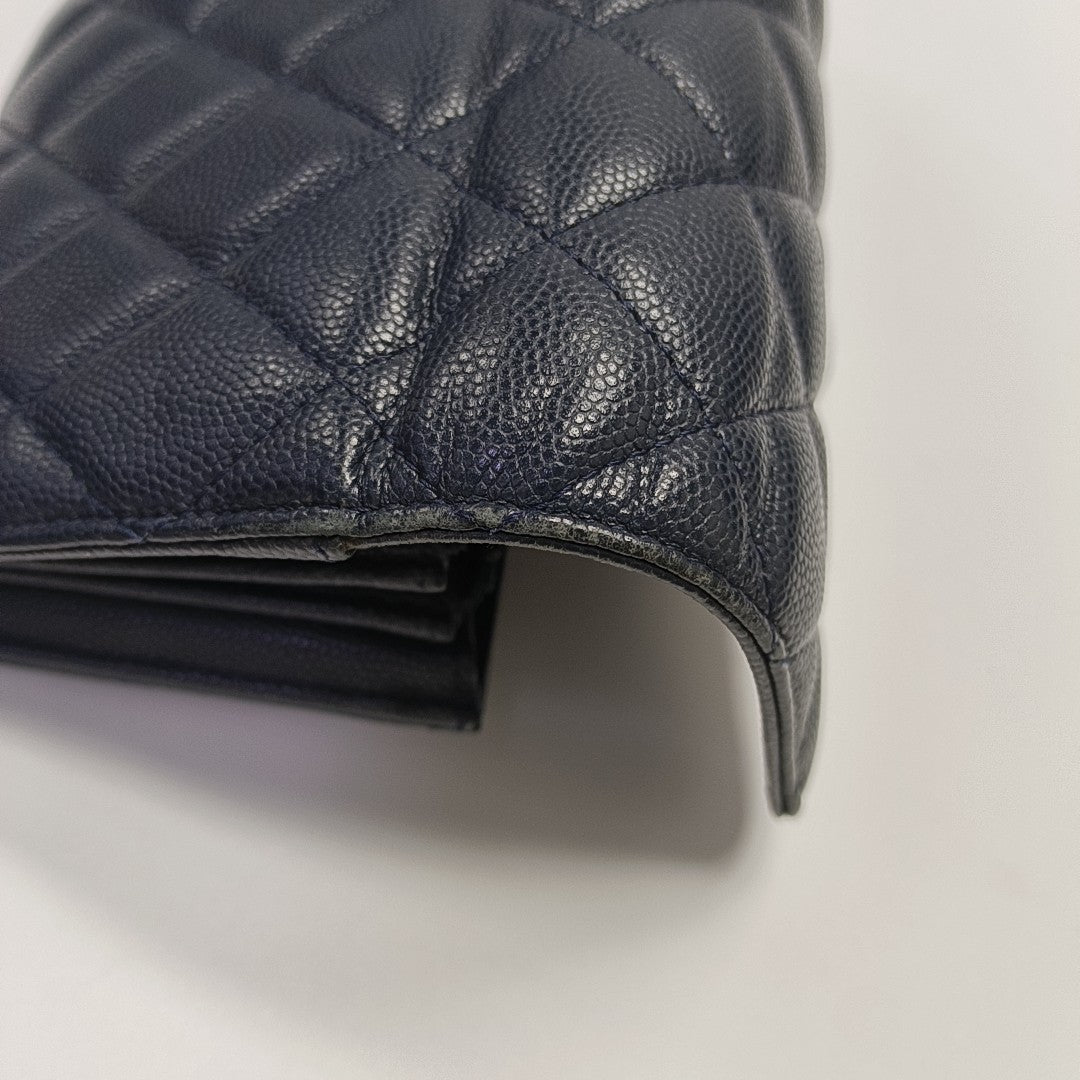Quilted Grained Calfskin Wallet Blue