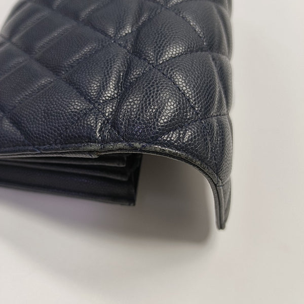 Quilted Grained Calfskin Wallet Blue