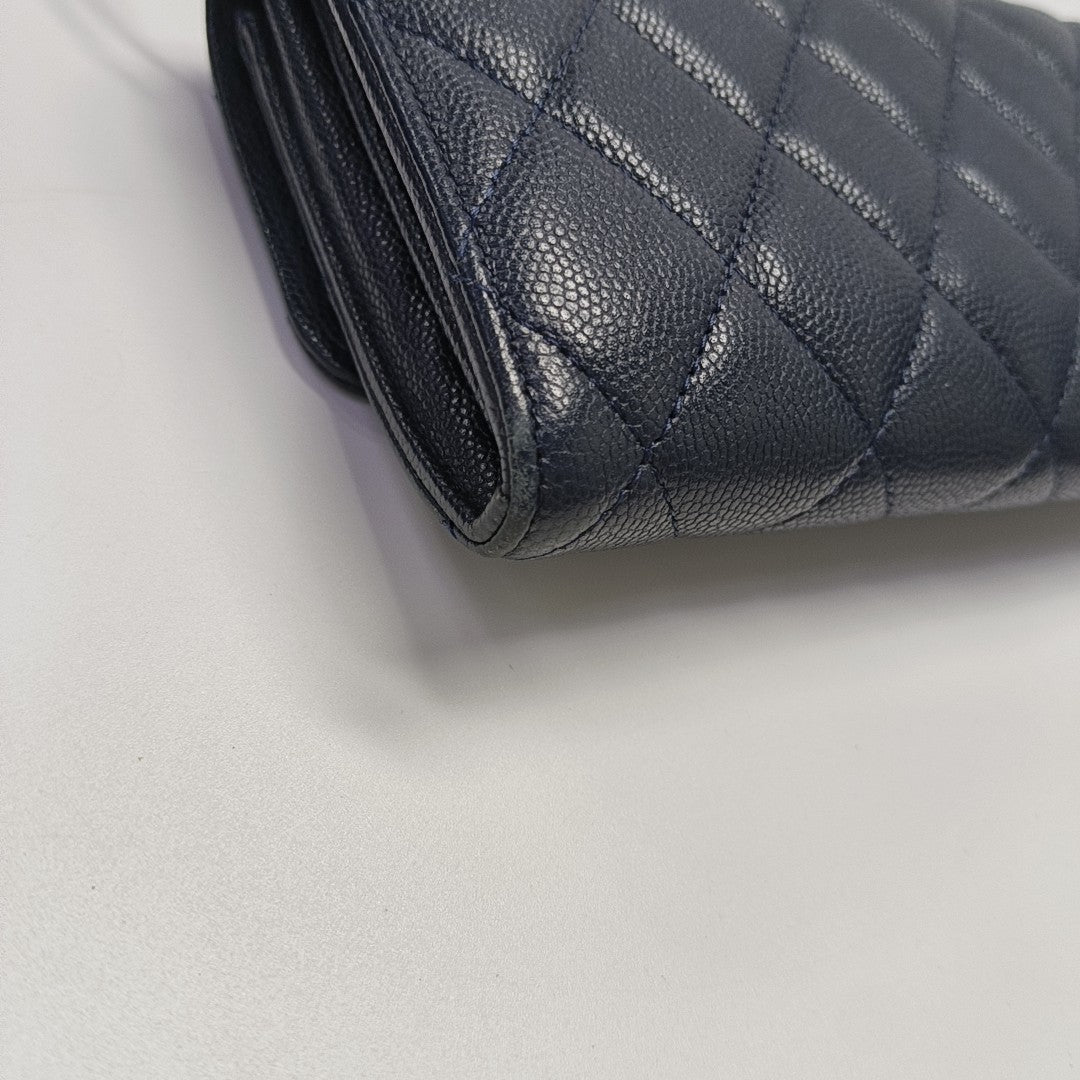Quilted Grained Calfskin Wallet Blue