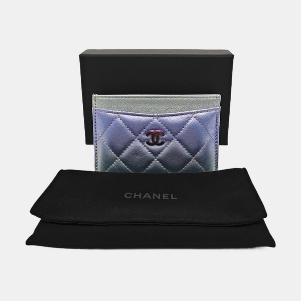 Quilted Calfskin Card Holder Blue