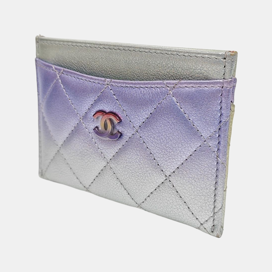 Quilted Calfskin Card Holder Blue