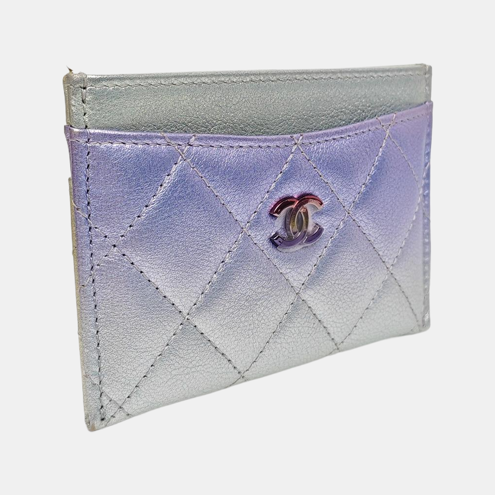 Quilted Calfskin Card Holder Blue