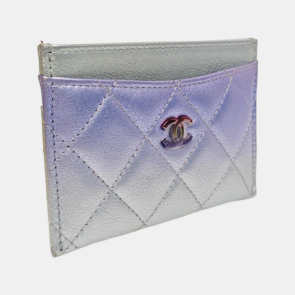Quilted Calfskin Card Holder Blue