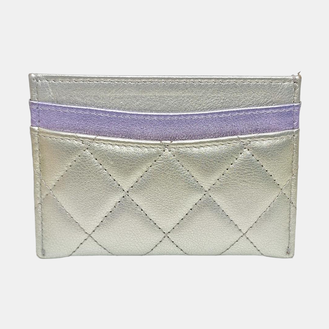 Quilted Calfskin Card Holder Blue