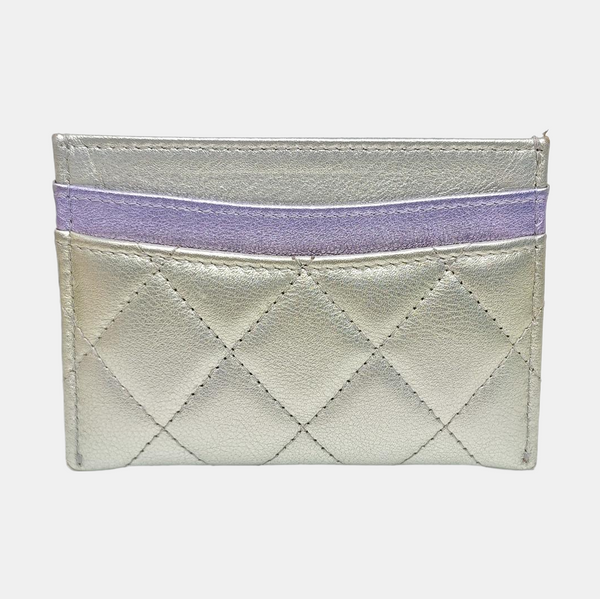 Quilted Calfskin Card Holder Blue