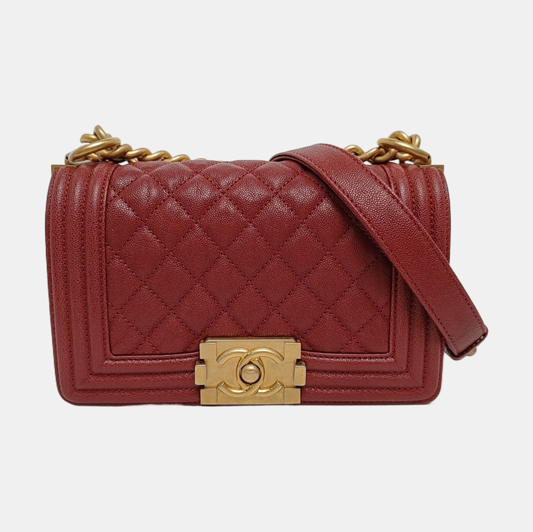 BOY CHANEL Small Quilted Grained Calfskin Red