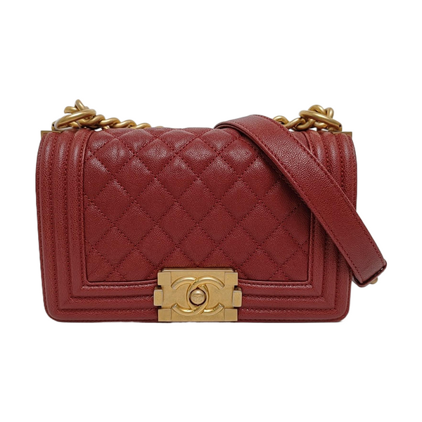BOY CHANEL Small Quilted Grained Calfskin Red