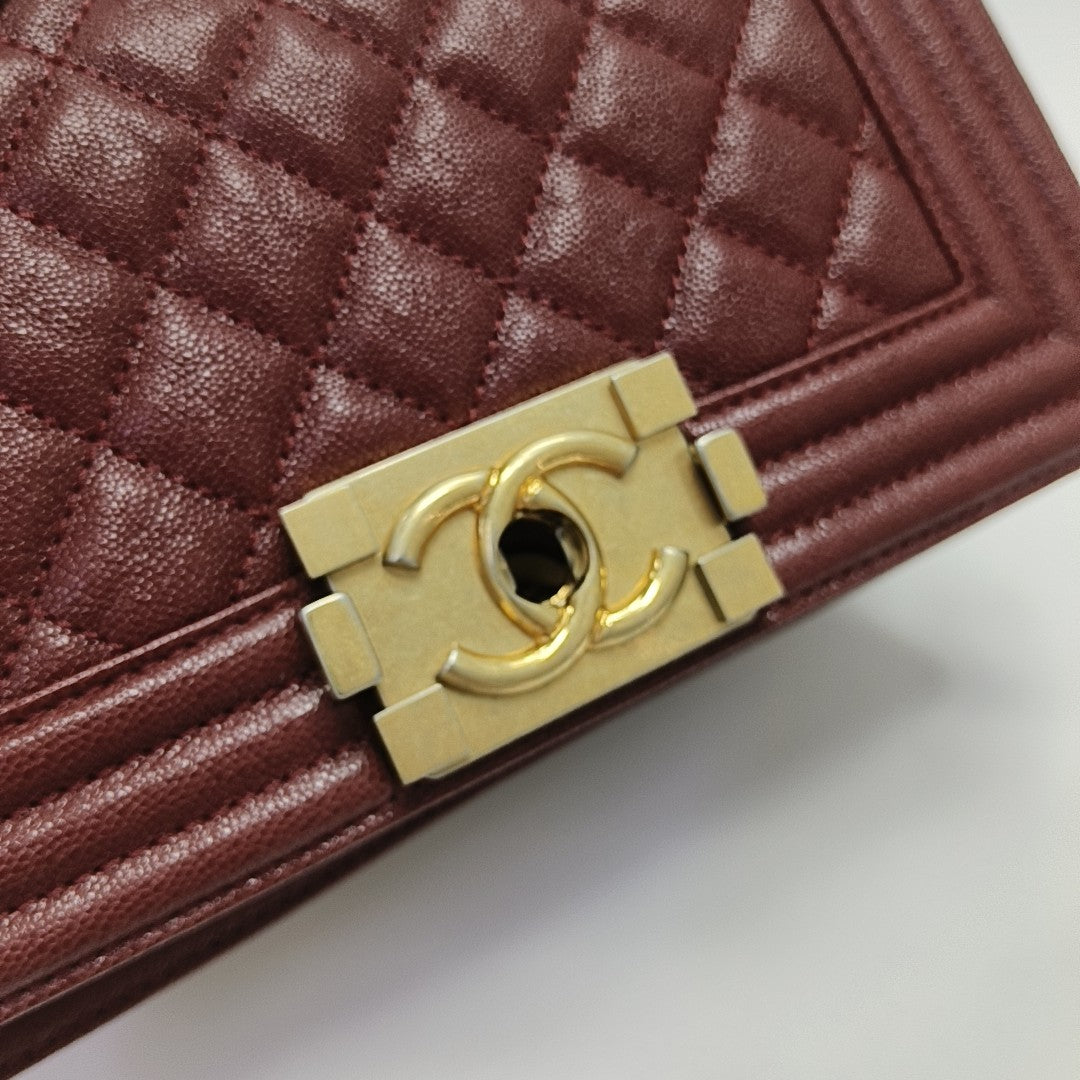 BOY CHANEL Small Quilted Grained Calfskin Red