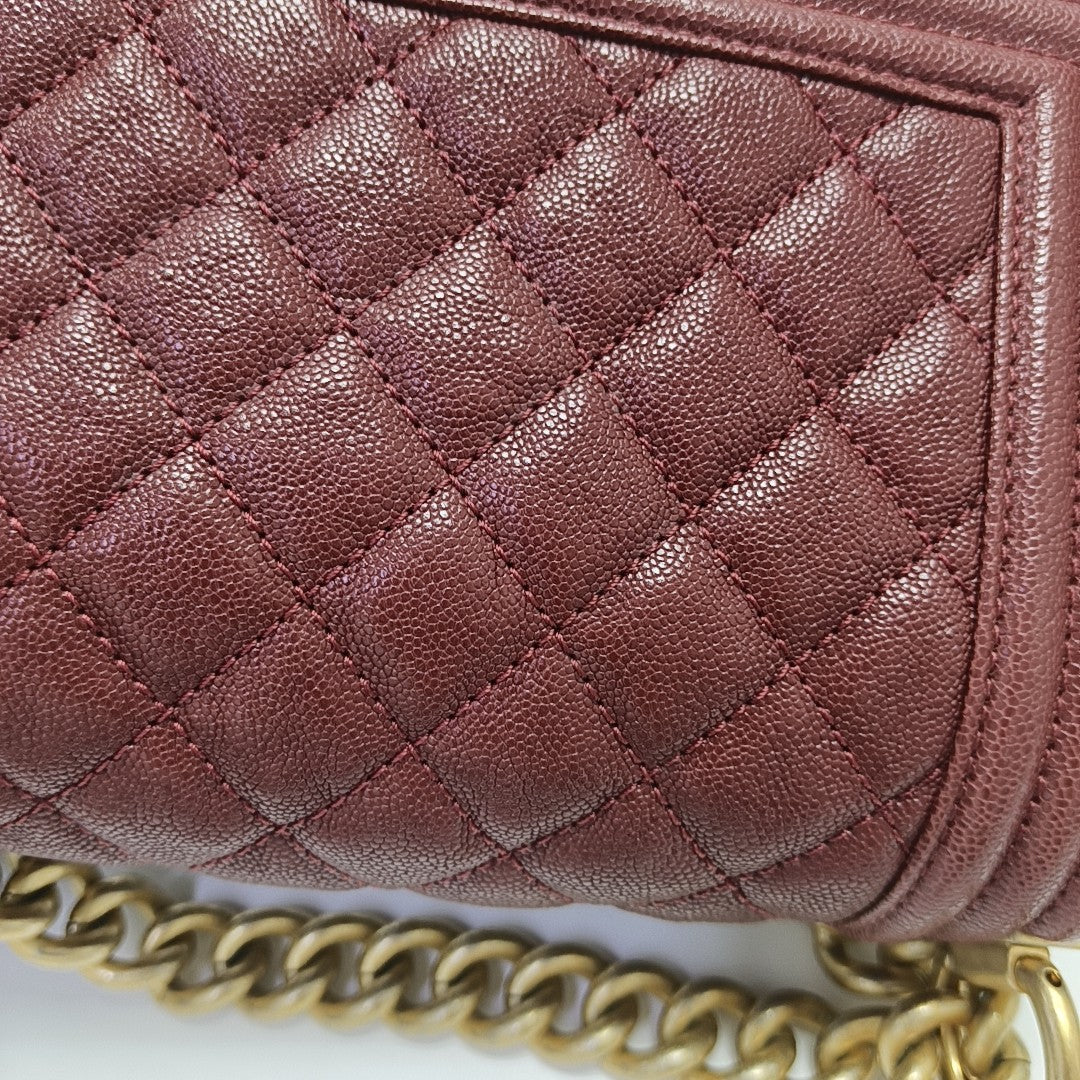 BOY CHANEL Small Quilted Grained Calfskin Red