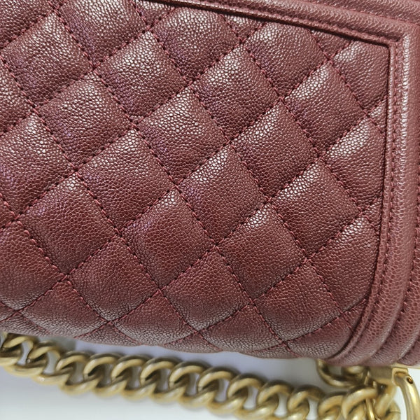 BOY CHANEL Small Quilted Grained Calfskin Red