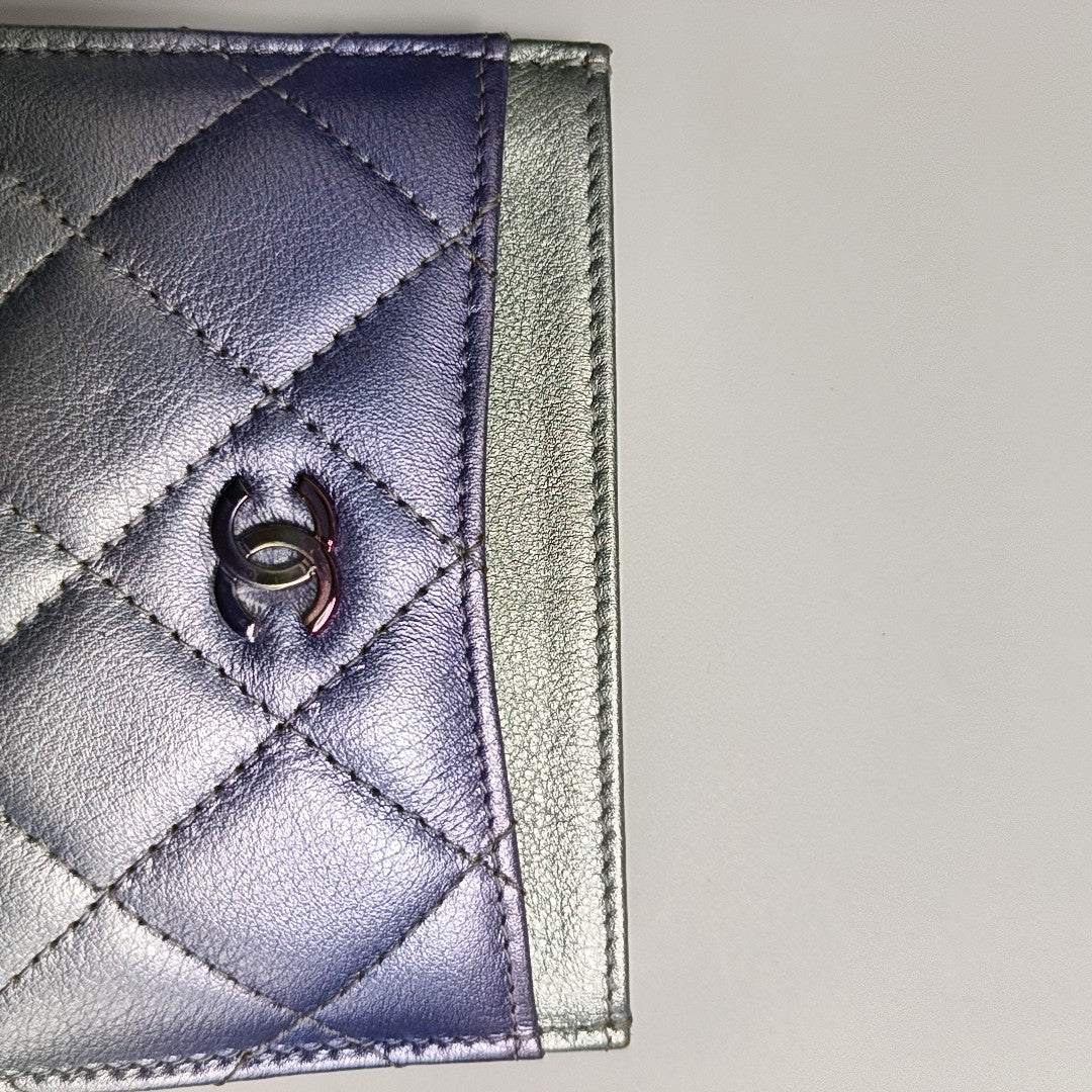 Quilted Calfskin Card Holder Blue