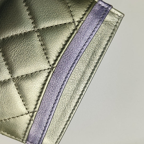 Quilted Calfskin Card Holder Blue