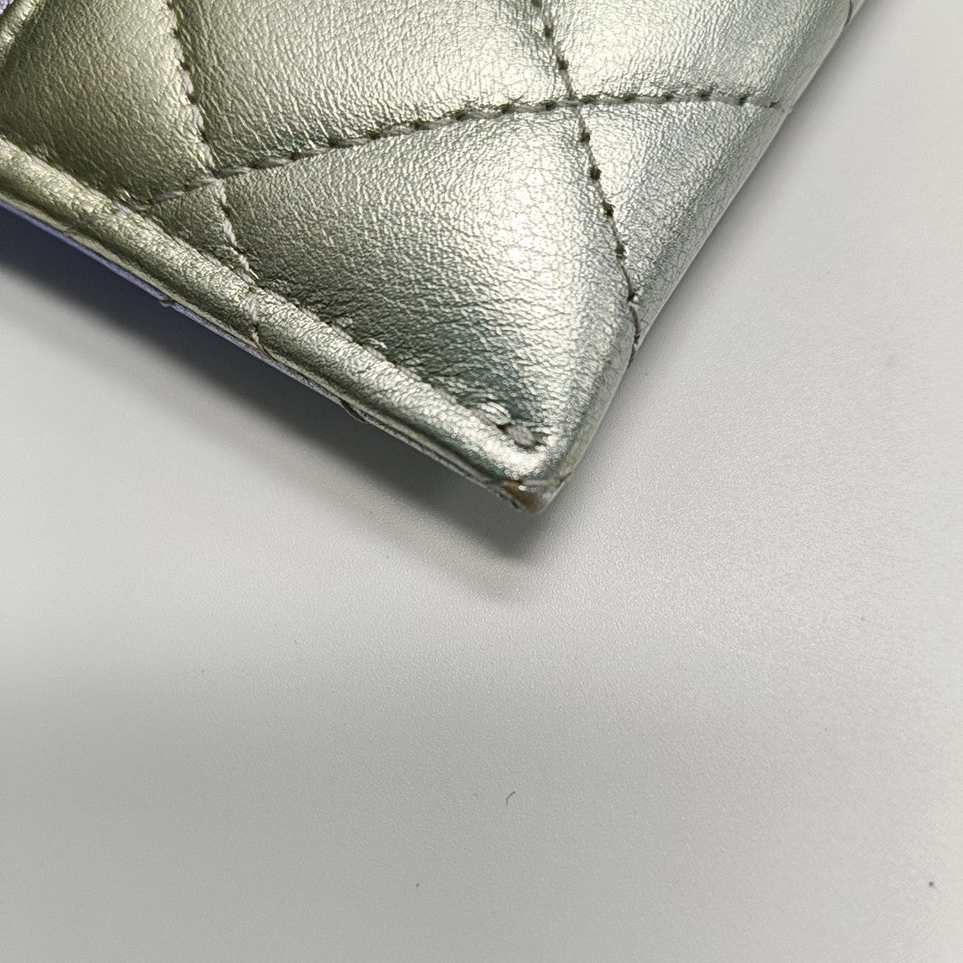 Quilted Calfskin Card Holder Blue