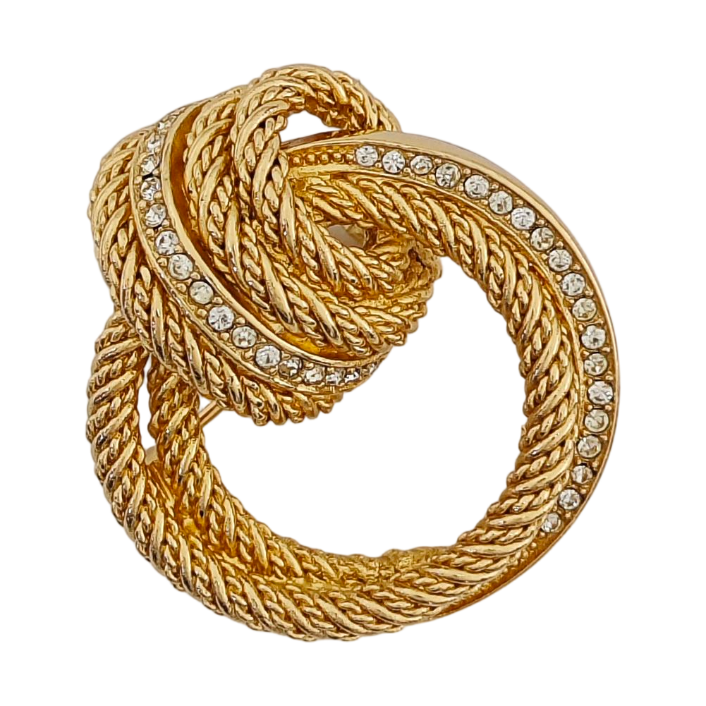 Authenticated pre-owned  Twist Round Gold-tone Metal Synthetic Crystal Brooch - Brooch at Looply