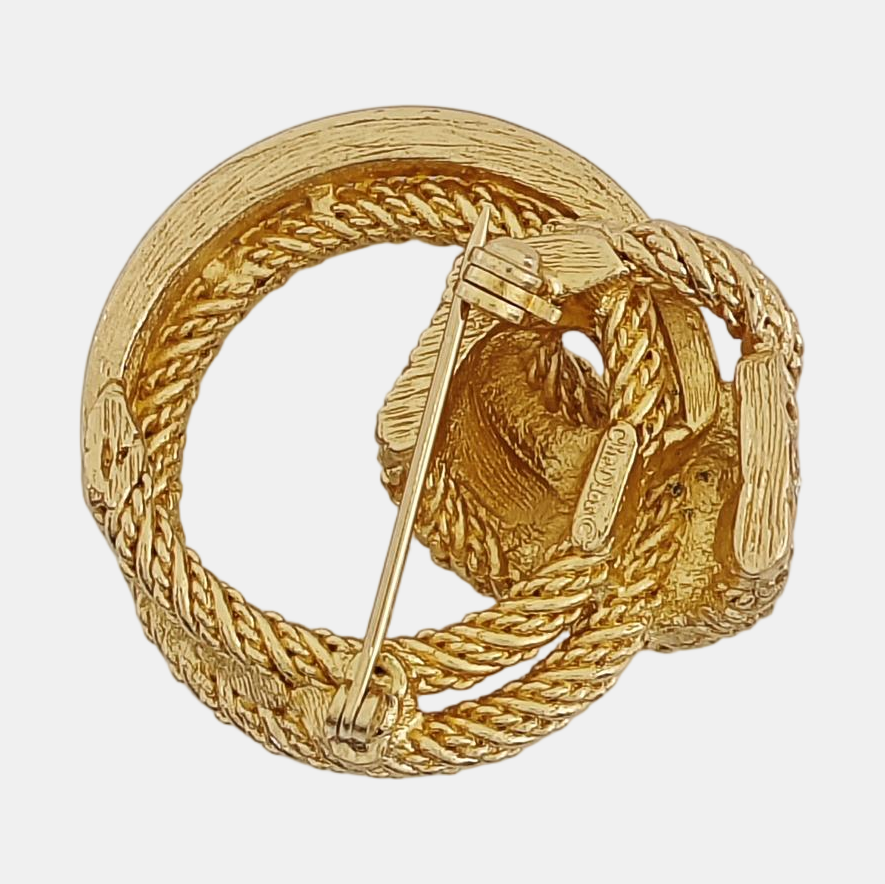 Authenticated pre-owned  Twist Round Gold-tone Metal Synthetic Crystal Brooch - Brooch at Looply