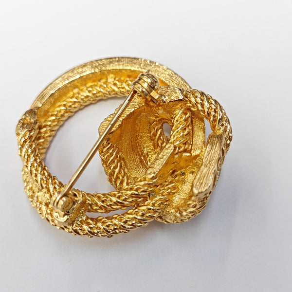 Authenticated pre-owned  Twist Round Gold-tone Metal Synthetic Crystal Brooch - Brooch at Looply