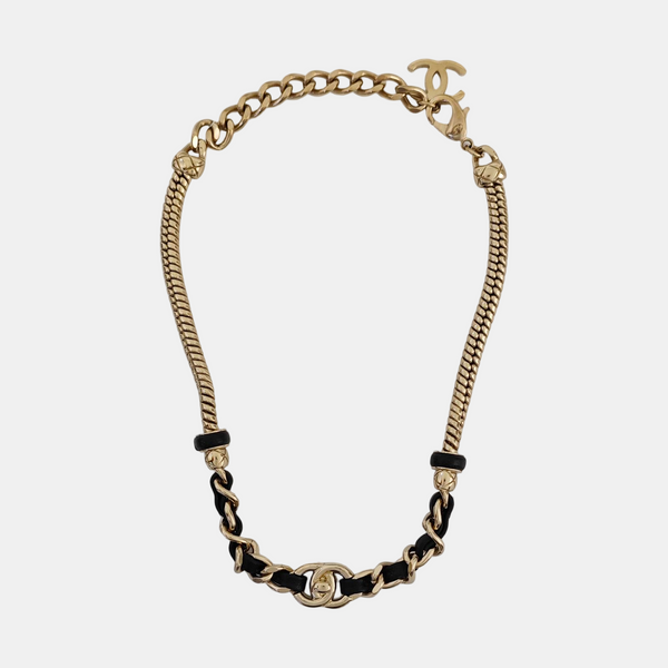 Authenticated pre-owned  Leather Gold-tone Metal Necklace - Necklace at Looply