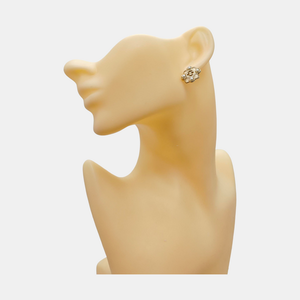 Authenticated pre-owned  CC Stud Earrings Gold-tone Metal Faux Pearl Earring - Earrings at Looply