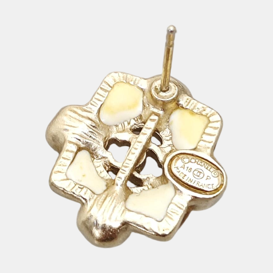 Authenticated pre-owned  CC Stud Earrings Gold-tone Metal Faux Pearl Earring - Earrings at Looply