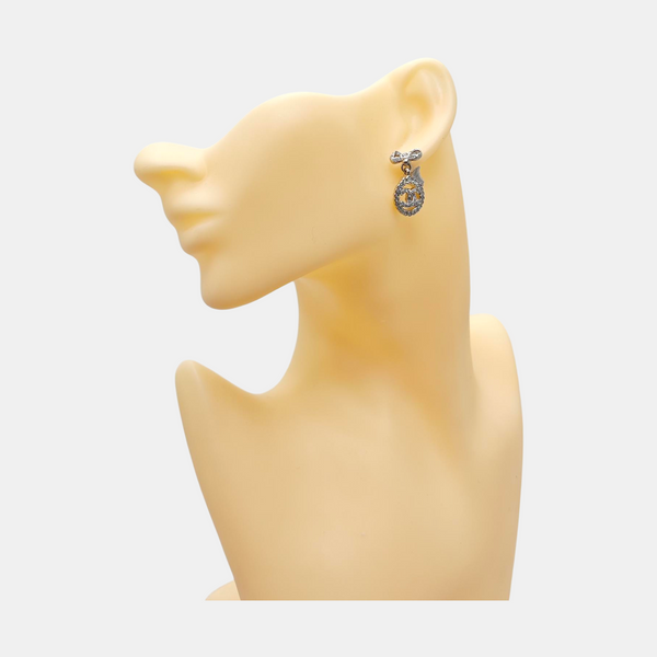 Authenticated pre-owned  CC Small Pendant Stud Earrings Under 5cm Silver-tone Metal Synthetic Crystal Silver Earring - Earrings at Looply