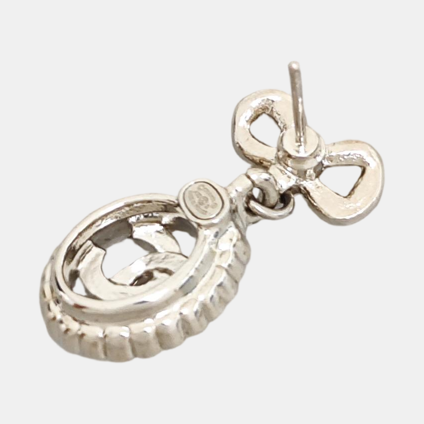 Authenticated pre-owned  CC Small Pendant Stud Earrings Under 5cm Silver-tone Metal Synthetic Crystal Silver Earring - Earrings at Looply