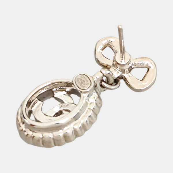 Authenticated pre-owned  CC Small Pendant Stud Earrings Under 5cm Silver-tone Metal Synthetic Crystal Silver Earring - Earrings at Looply