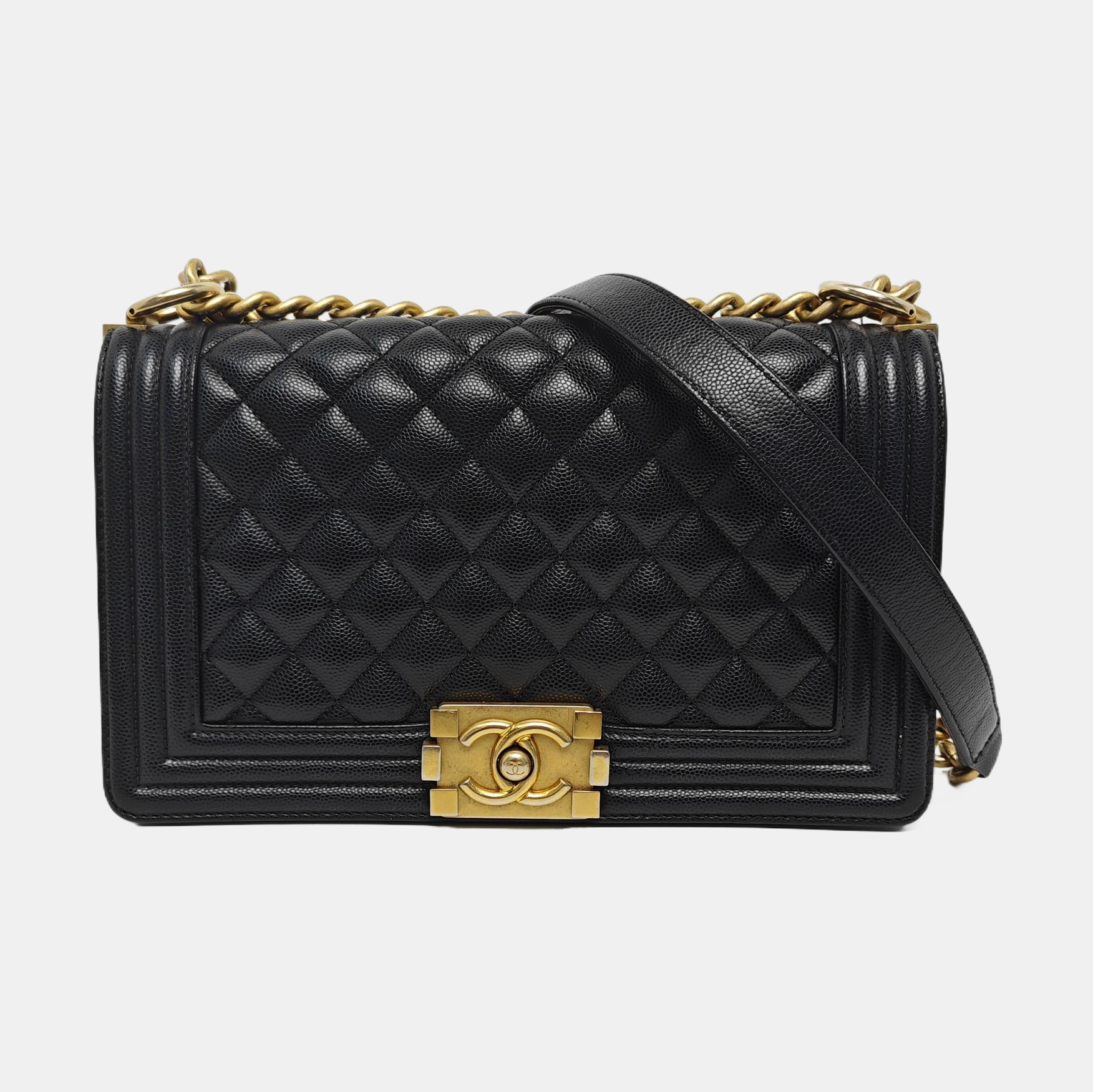 BOY CHANEL Medium Quilted Grained Calfskin Black