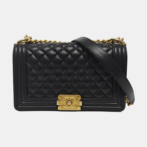 BOY CHANEL Medium Quilted Grained Calfskin Black