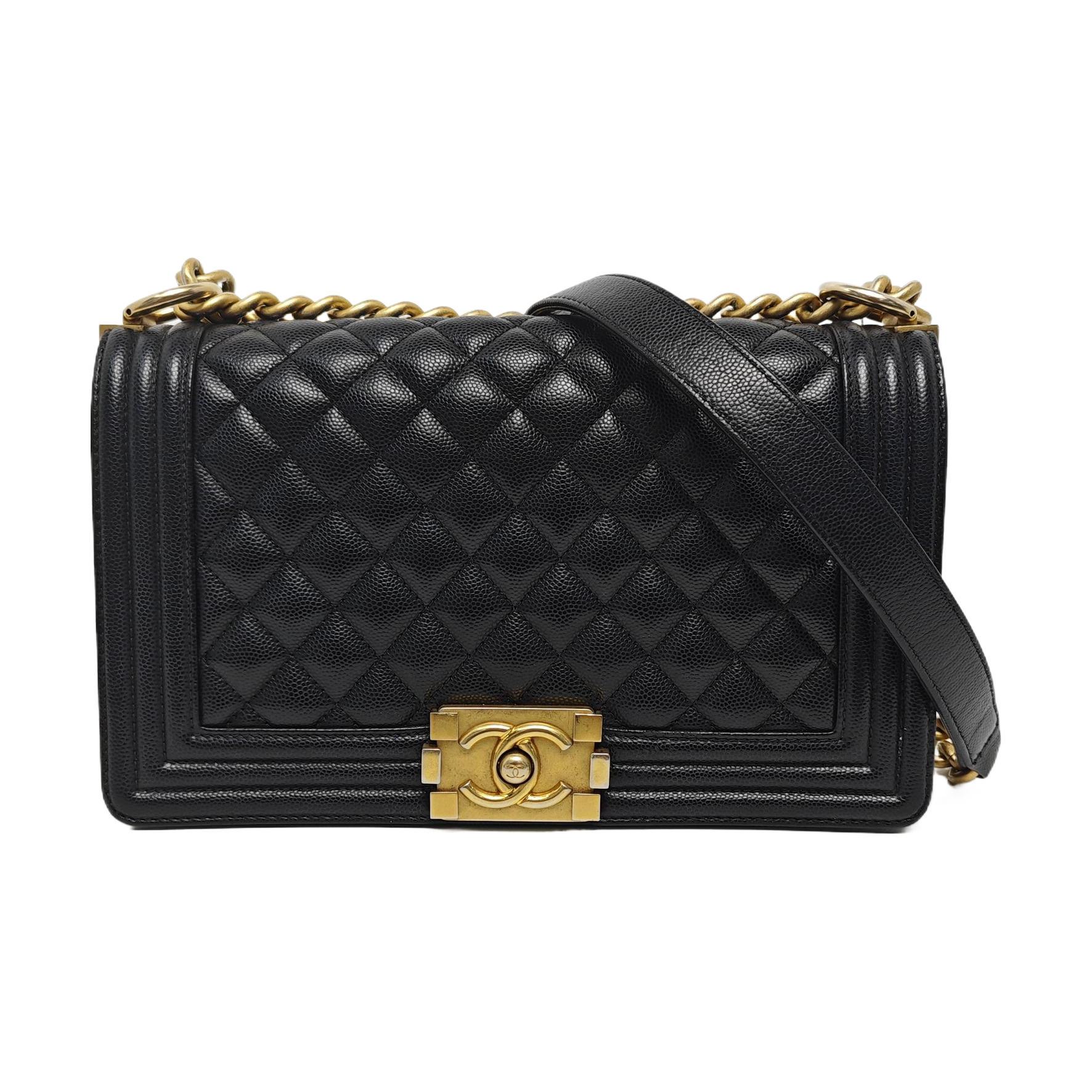 BOY CHANEL Medium Quilted Grained Calfskin Black