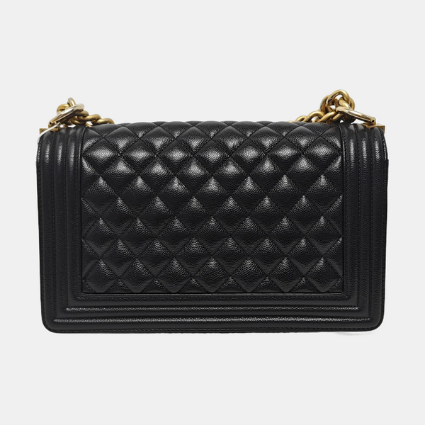 BOY CHANEL Medium Quilted Grained Calfskin Black