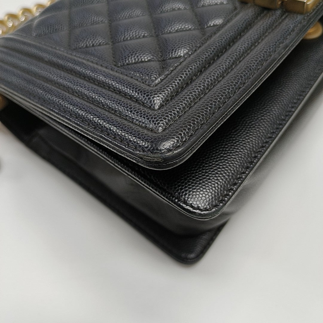 BOY CHANEL Medium Quilted Grained Calfskin Black