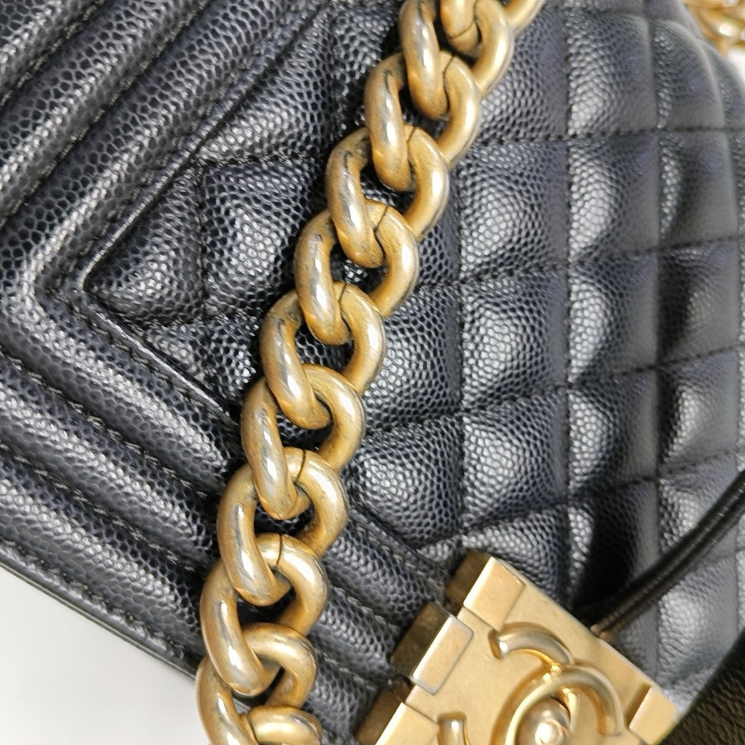 BOY CHANEL Medium Quilted Grained Calfskin Black