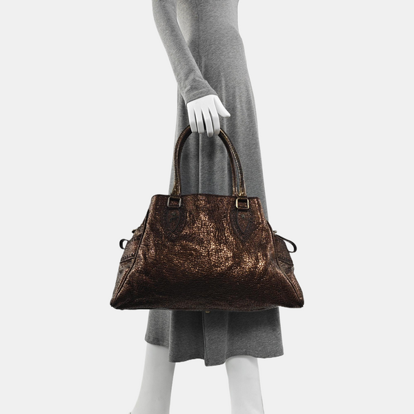 Bolso de mano de piel de ternera marrón