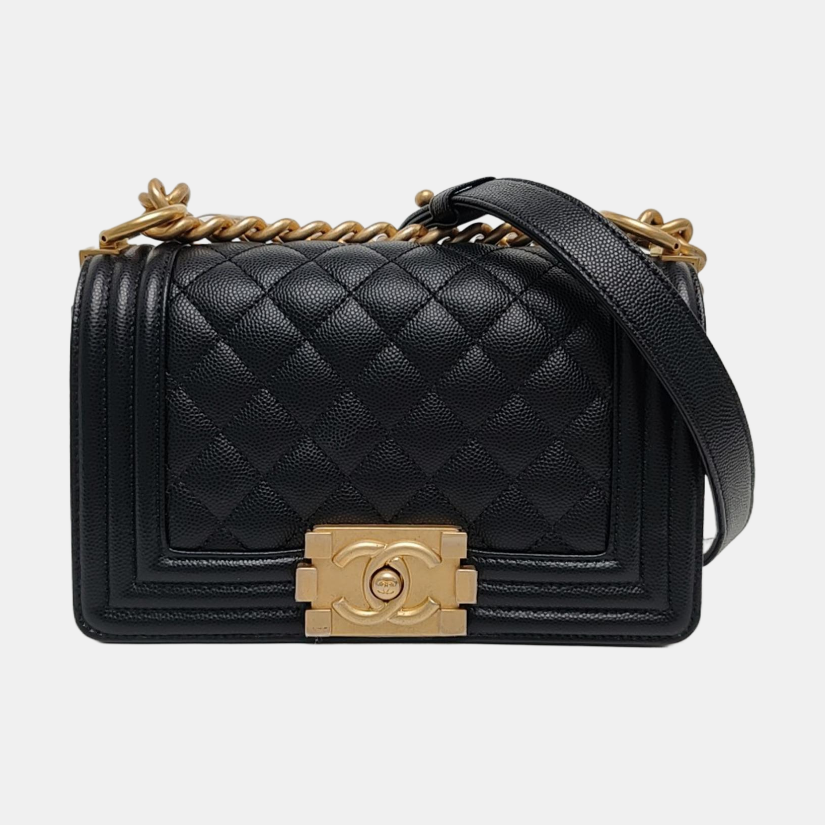 BOY CHANEL Small Quilted Grained Calfskin Black