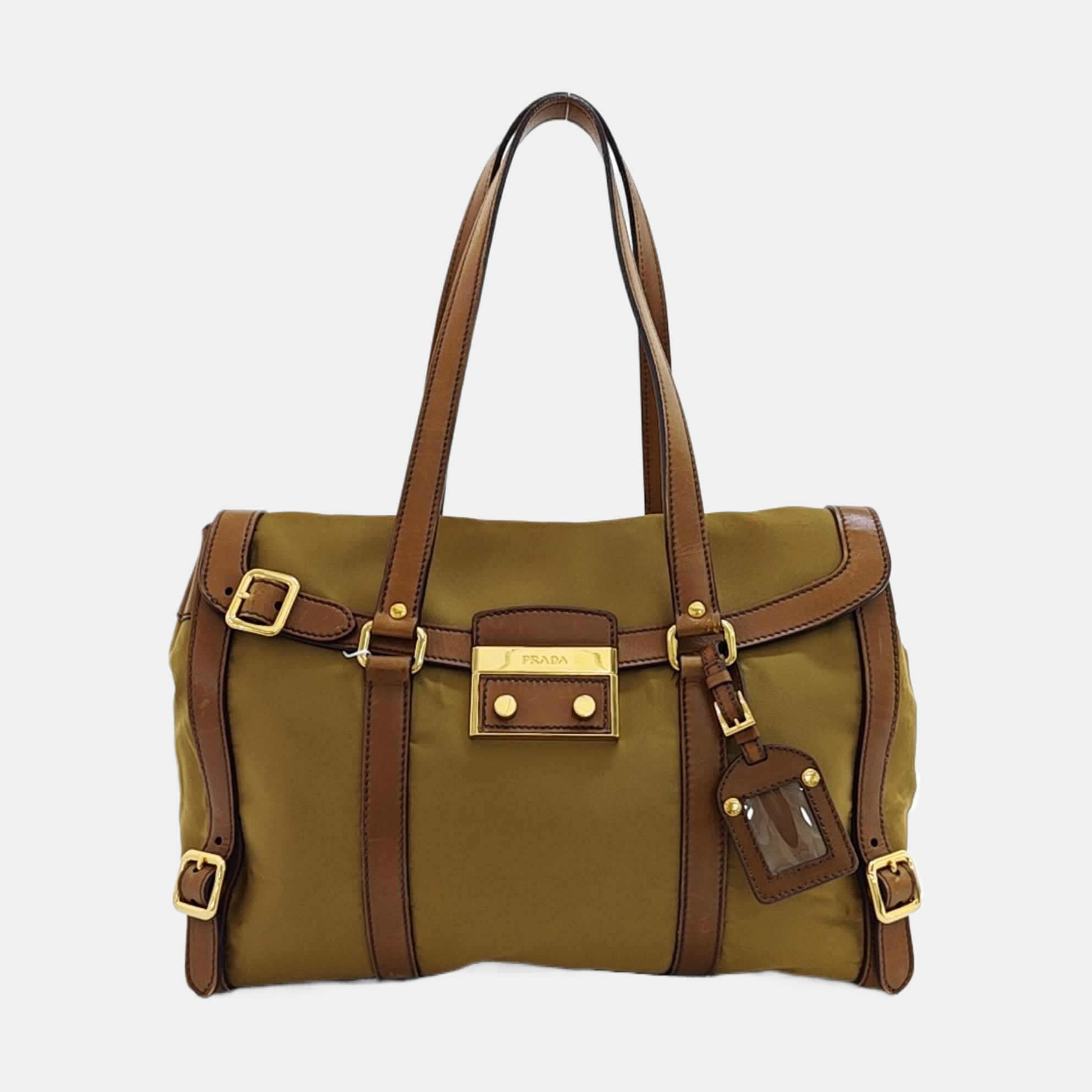 Fabric Top Handle Bag Brown