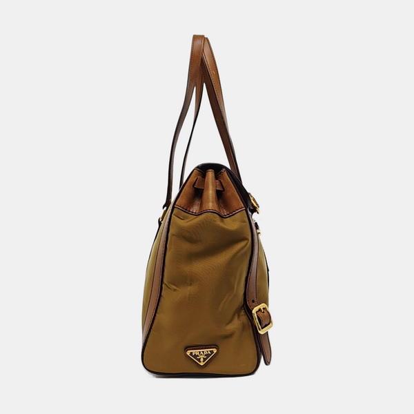 Fabric Top Handle Bag Brown