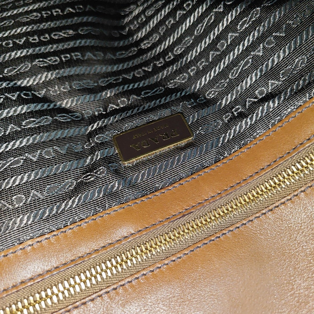 Fabric Top Handle Bag Brown