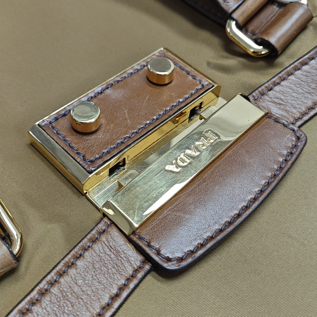 Fabric Top Handle Bag Brown