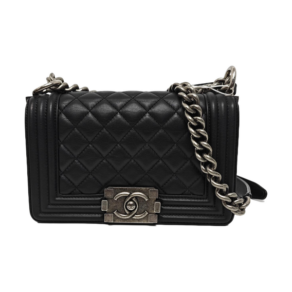 BOY CHANEL Small Quilted Grained Calfskin Black