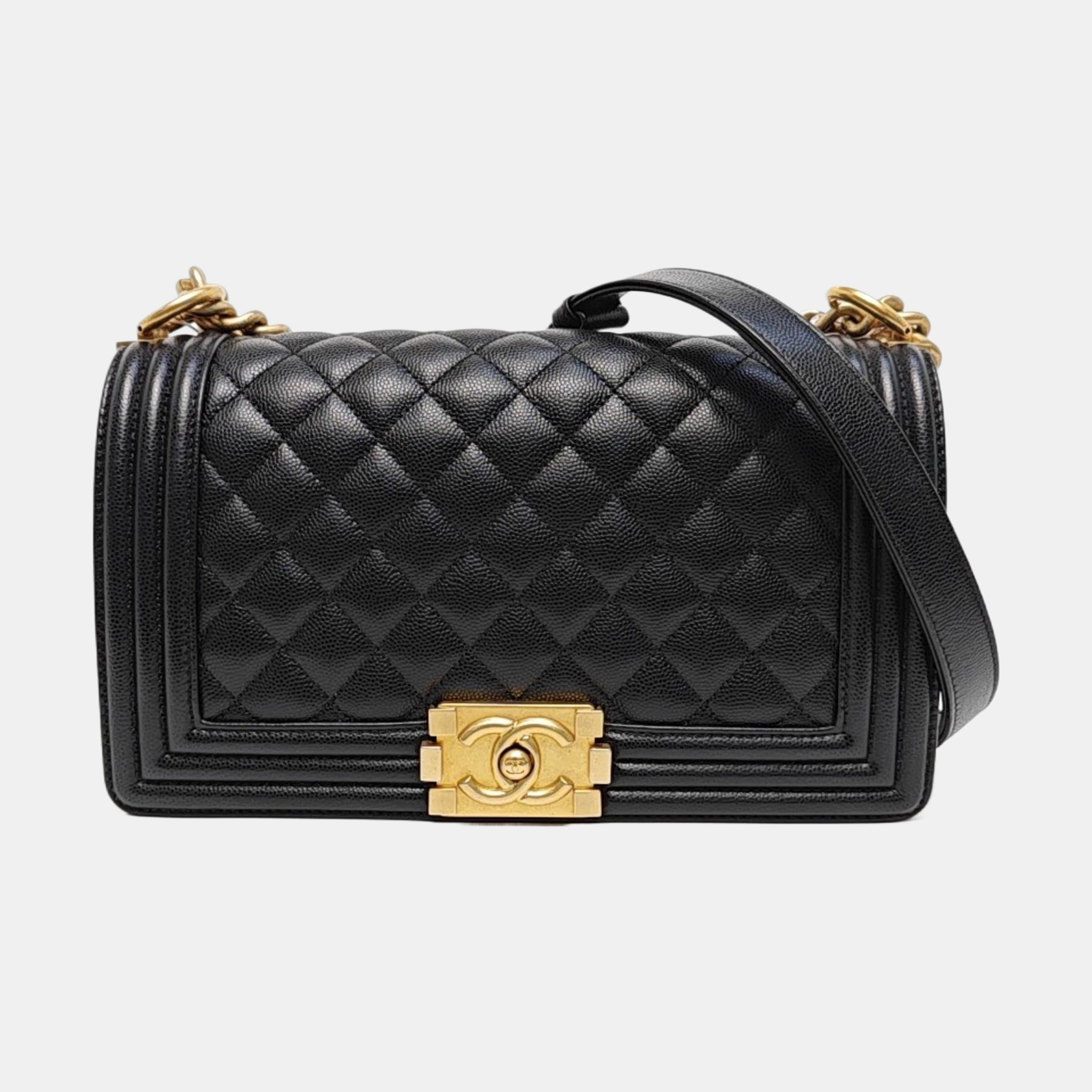 BOY CHANEL Medium Quilted Grained Calfskin Black