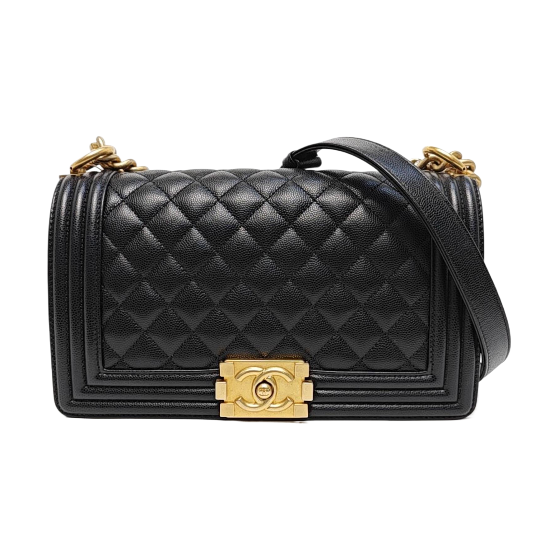 BOY CHANEL Medium Quilted Grained Calfskin Black