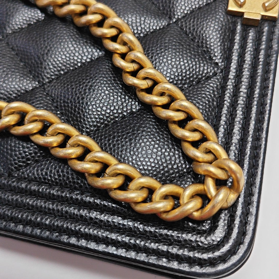 BOY CHANEL Mini Quilted Grained Calfskin Black