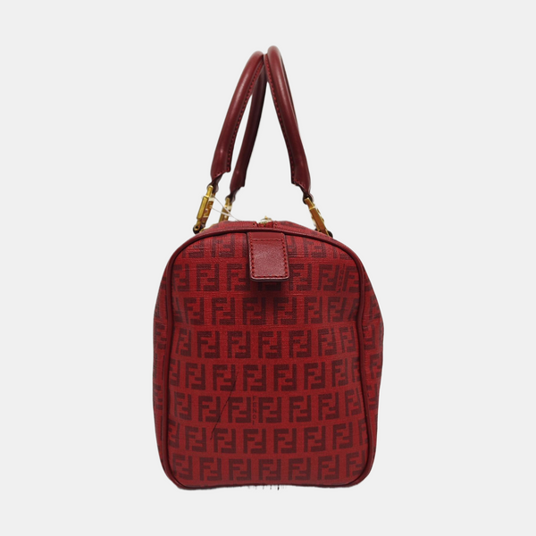 Coated Canvas Top Handle Bag Red