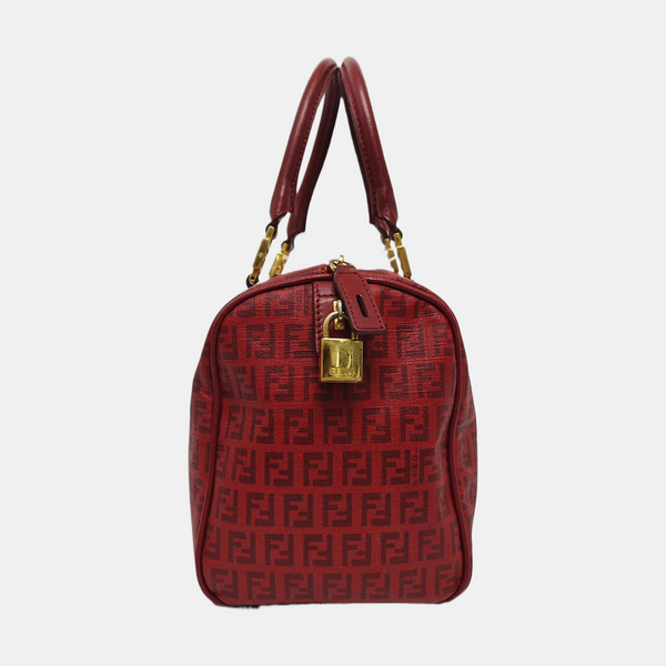 Coated Canvas Top Handle Bag Red