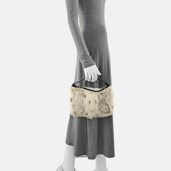 Fur Top Handle Bag Beige