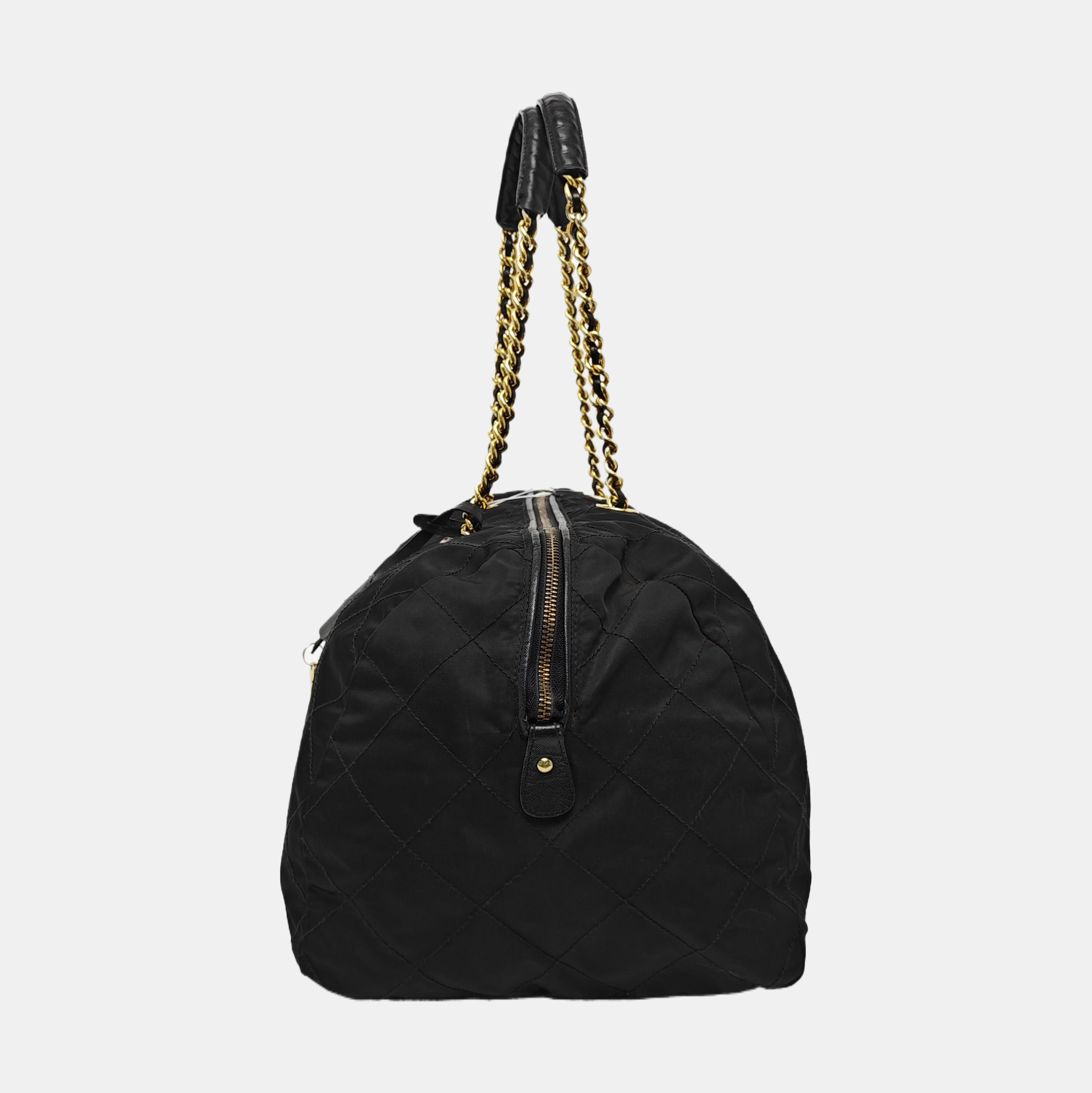 Quilted Nylon Top Handle Bag Black