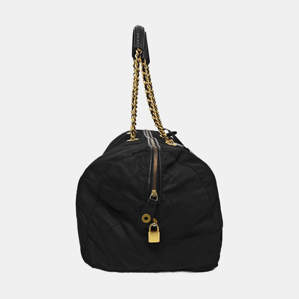 Quilted Nylon Top Handle Bag Black