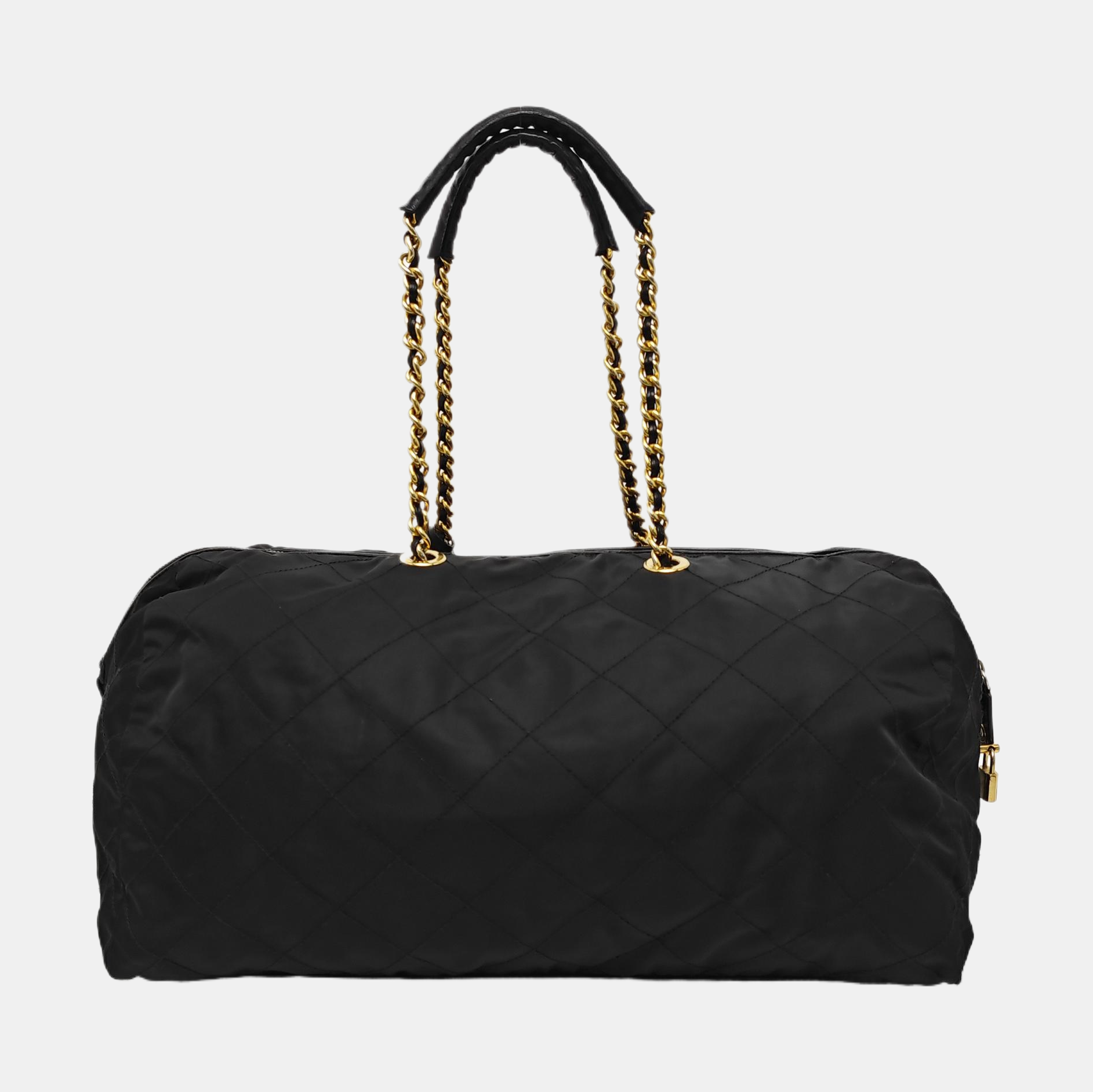 Quilted Nylon Top Handle Bag Black